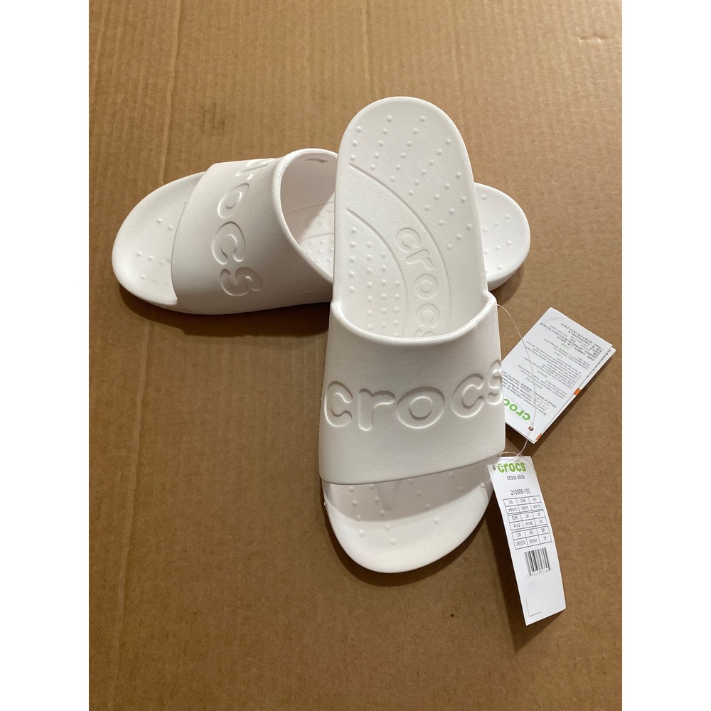 Crocs Classic Logo White Slip On Slides Women's 10 Men 8 Sandals 210088-100 NWT - Picture 7 of 7